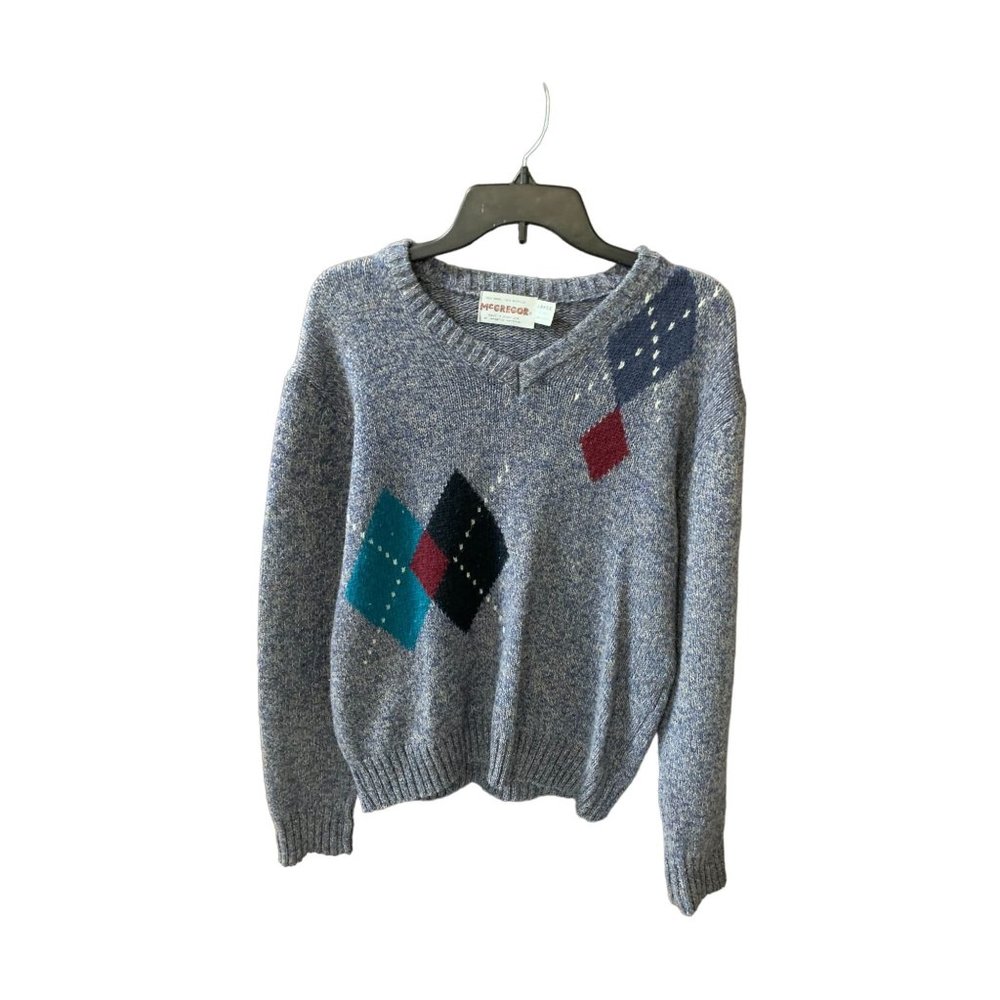 MacGregor Womens Size Large L Sweater VNeck Vintage pullover Argyle 80's Long Sl